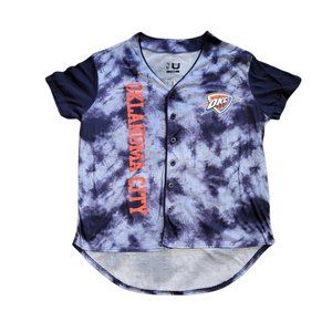 OKC Thunder Button Front Jersey Shirt Tie Dye Women's Large Oklahoma City NBA